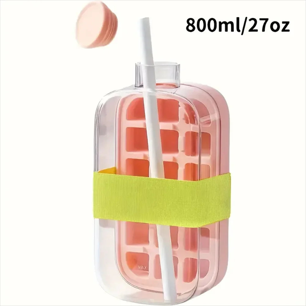 IcePress™ Bottle – 2-in-1 Push-to-Release Ice Maker with Straw