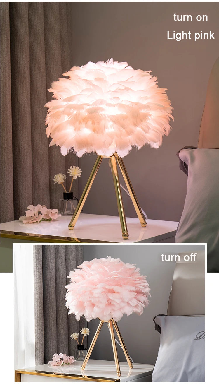 LumaPlume™ Romantic Feather Table Lamp – Crafted with Natural Goose Feathers
