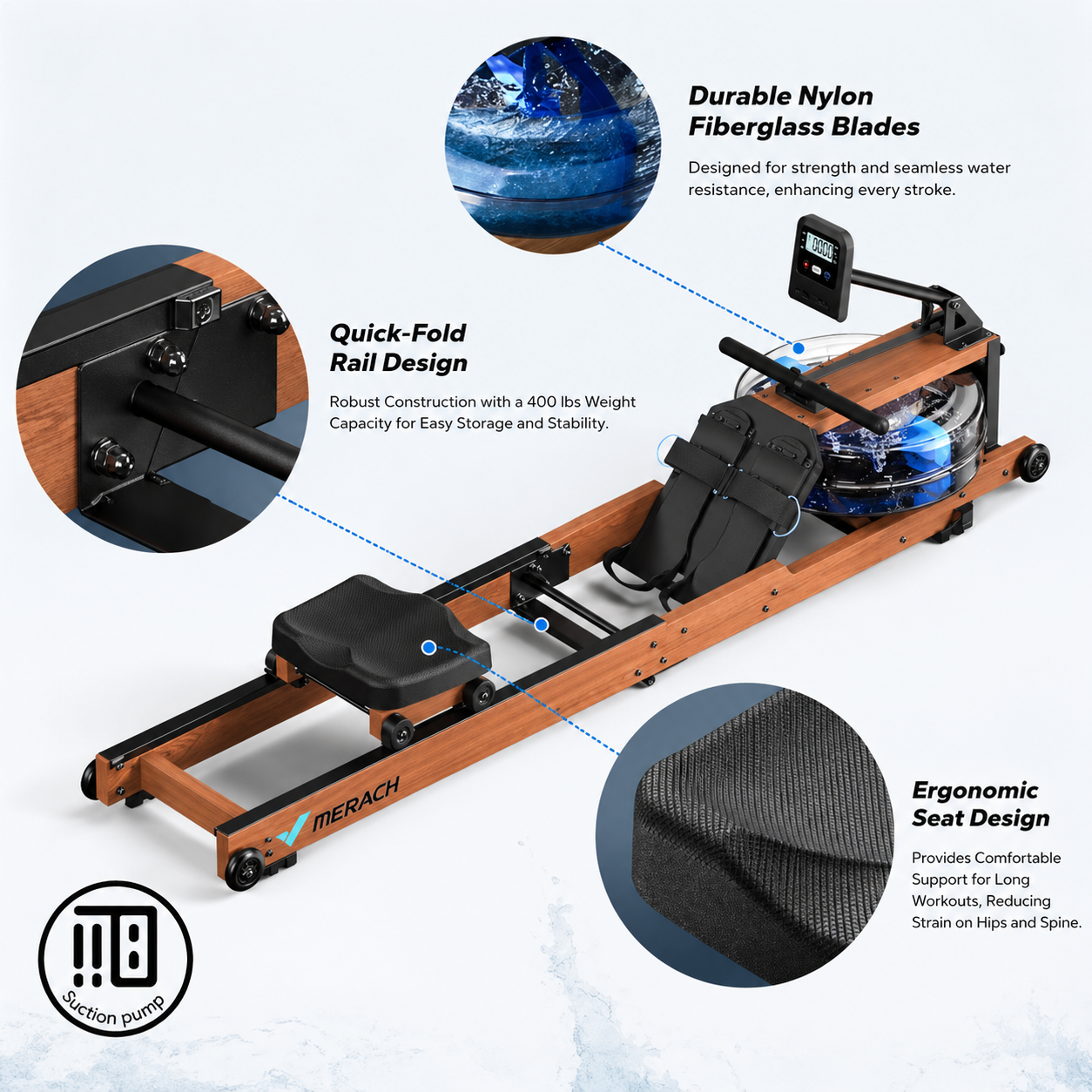 MERACH™ Premium Water Rowing Machine – Smooth, Full Body Training at Home