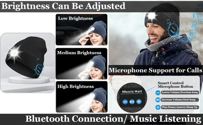 AudioBeam™ 3-in-1 Bluetooth Beanie — Built-In LED Headlamp & Wireless Headphones