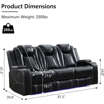 TODRANI™ Zero-Gravity Power Reclining Sofa with Wireless Charging & LED Lighting