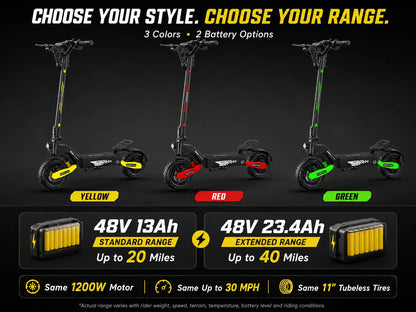 EOEOTWO™ 1200W Off-Road Electric Scooter – 28-31 MPH Long Range
