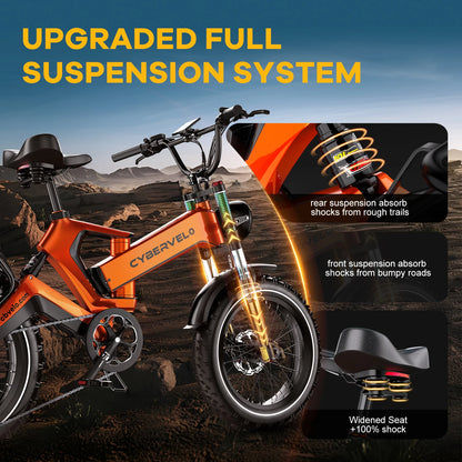 Cybervelo™ EK6 Folding Fat Tire E-Bike – 2000W Peak, 35+ MPH, 100+ Mile Range