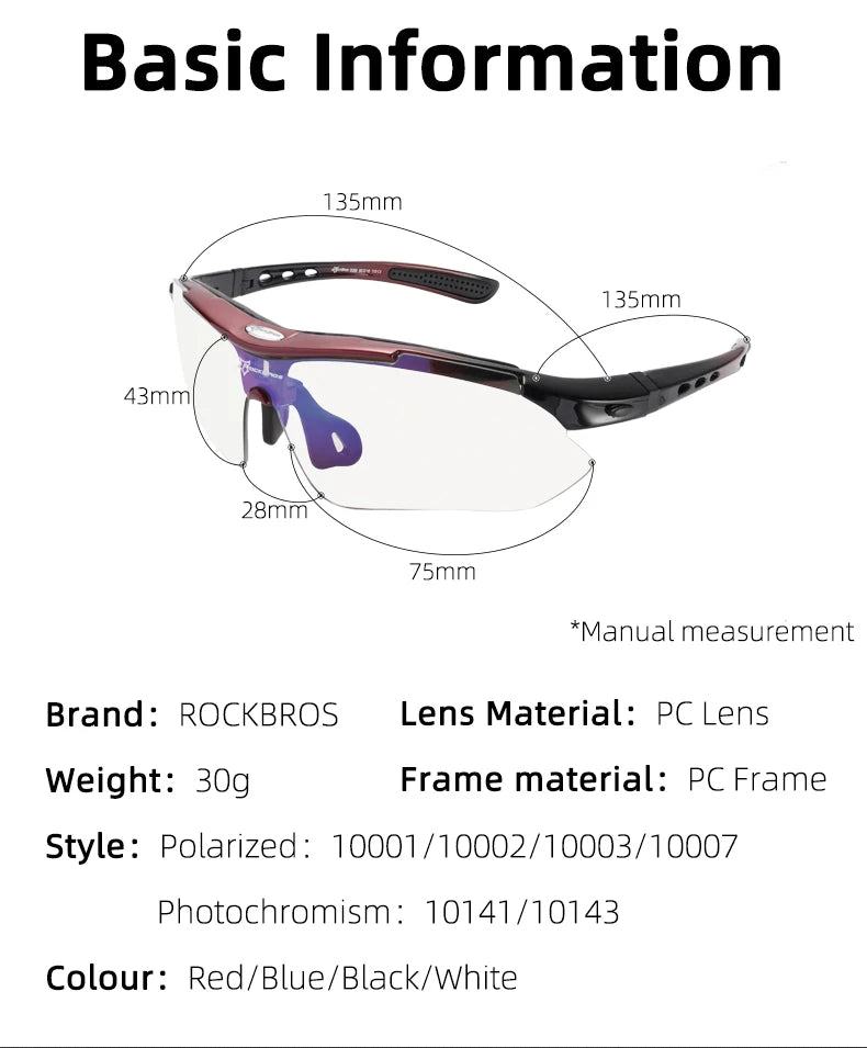 ROCKBROS Polarized Sports Sunglasses – 5 Lens Interchangeable Set