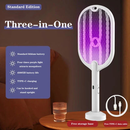 VoltZap™ 3-in-1 Electric Mosquito Swatter – 3000V Bug Zapper Racket with Type-C Charging & UV Lamp Mode