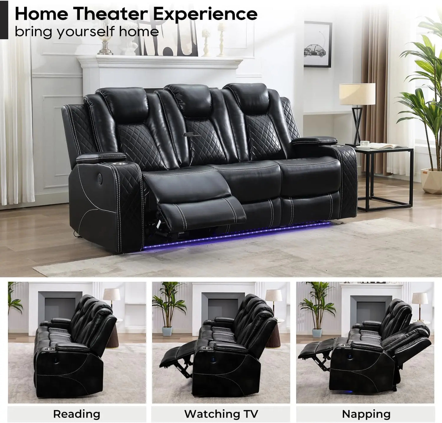 TODRANI™ Zero-Gravity Power Reclining Sofa with Wireless Charging & LED Lighting