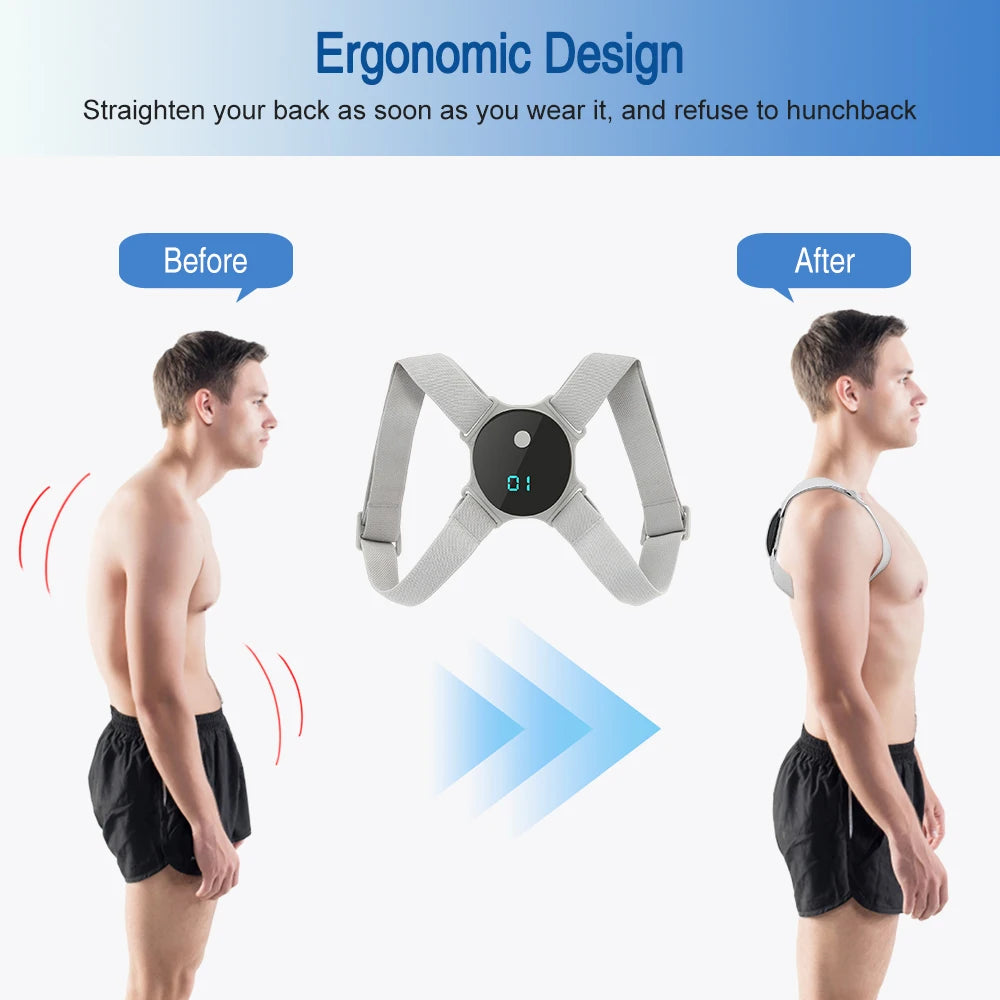Posture Perfect Smart LCD Back Correction Belt - Adjustable Shoulder Strap for Eye Protection and Comfort