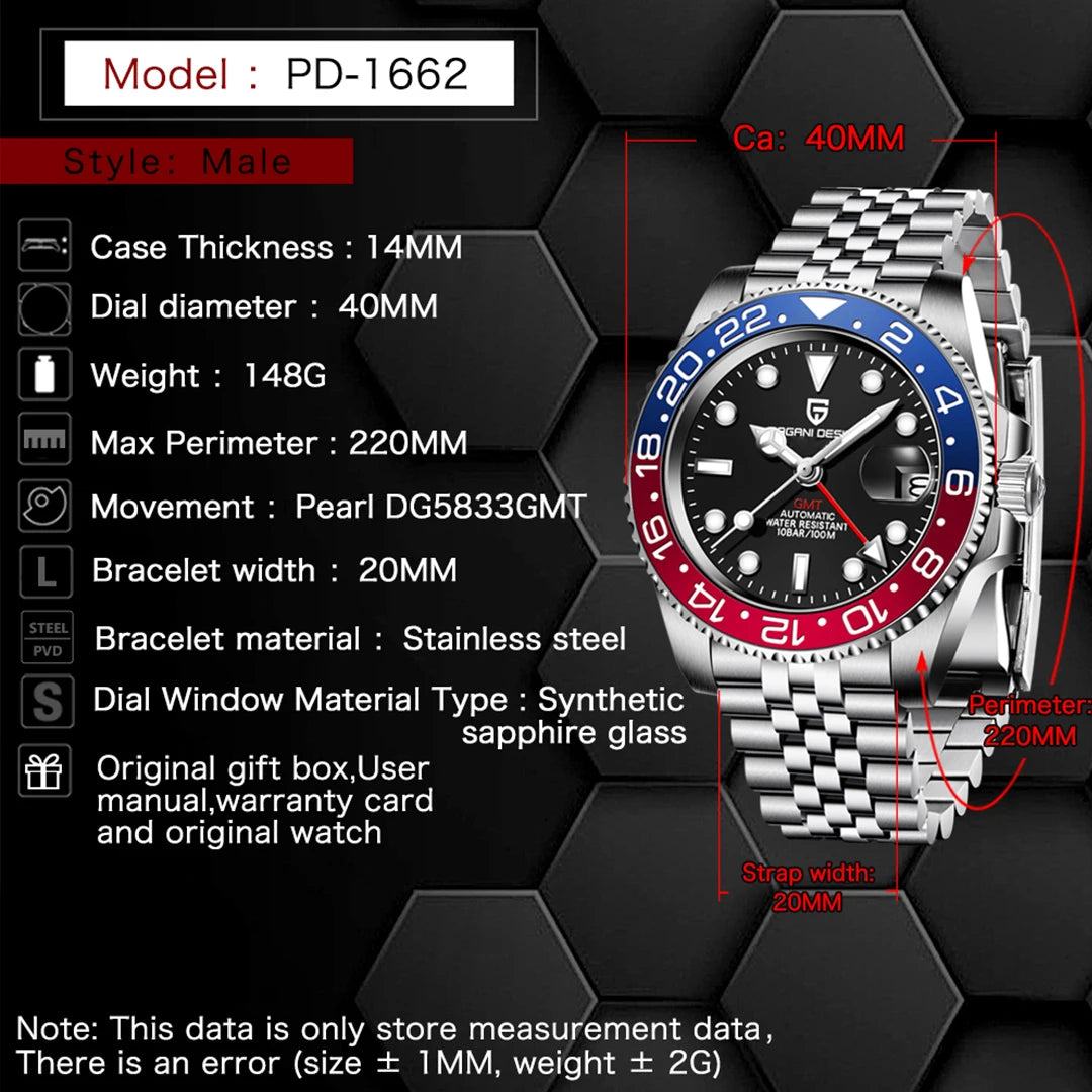 PAGANI DESIGN PD-1662 Automatic GMT Sapphire Watch