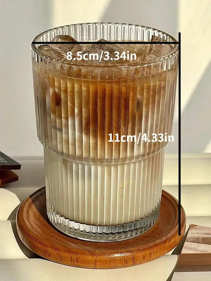 Ribbed Glass Cup with Lid & Straw – Iced Coffee · Tea · Juice · Milk