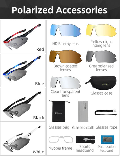 ROCKBROS Polarized Sports Sunglasses – 5 Lens Interchangeable Set