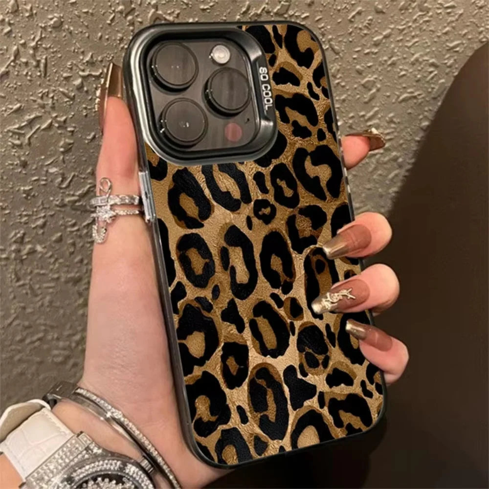 Leopard Print Phone Case for iPhone 11–17 Series – Shockproof Bumper Cover