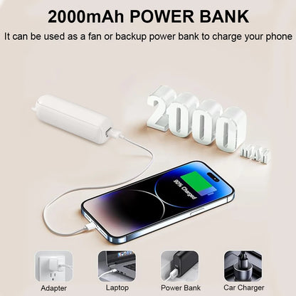 3-in-1 Portable USB Rechargeable Fan – 2000mAh, 3-Speed, Foldable Handheld & Desk Fan with Power Bank