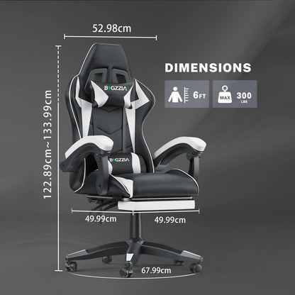 BIGZZIA™ Ergonomic Gaming Chair with Footrest – High-Back Recliner with Lumbar & Headrest Support