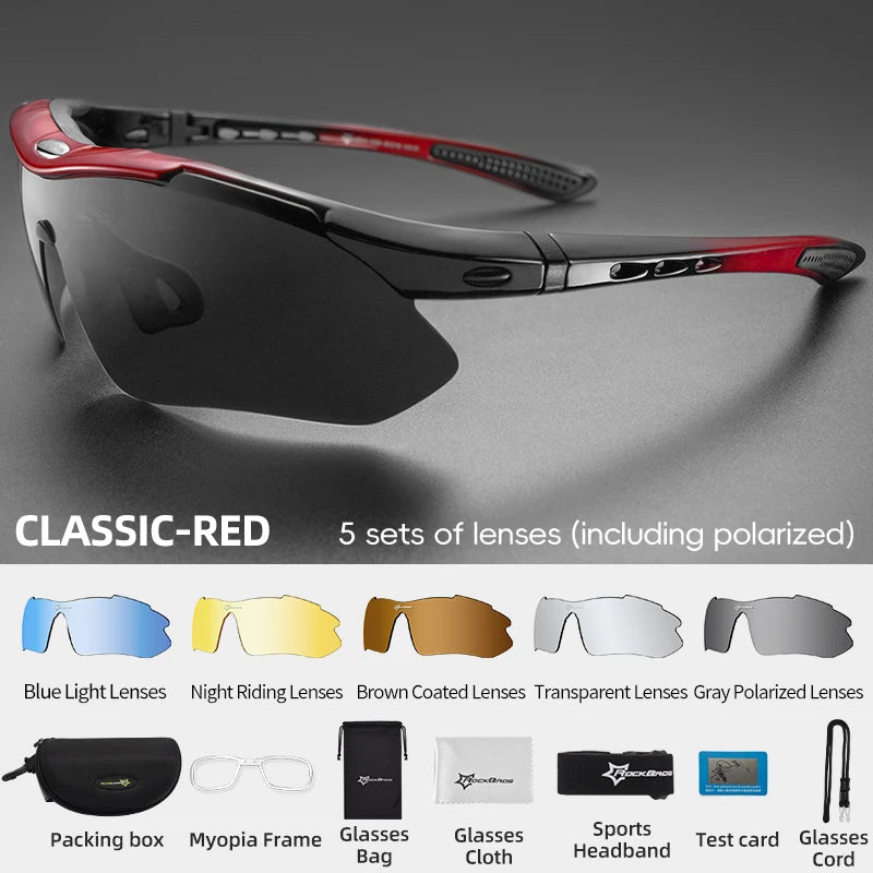 ROCKBROS Polarized Sports Sunglasses – 5 Lens Interchangeable Set