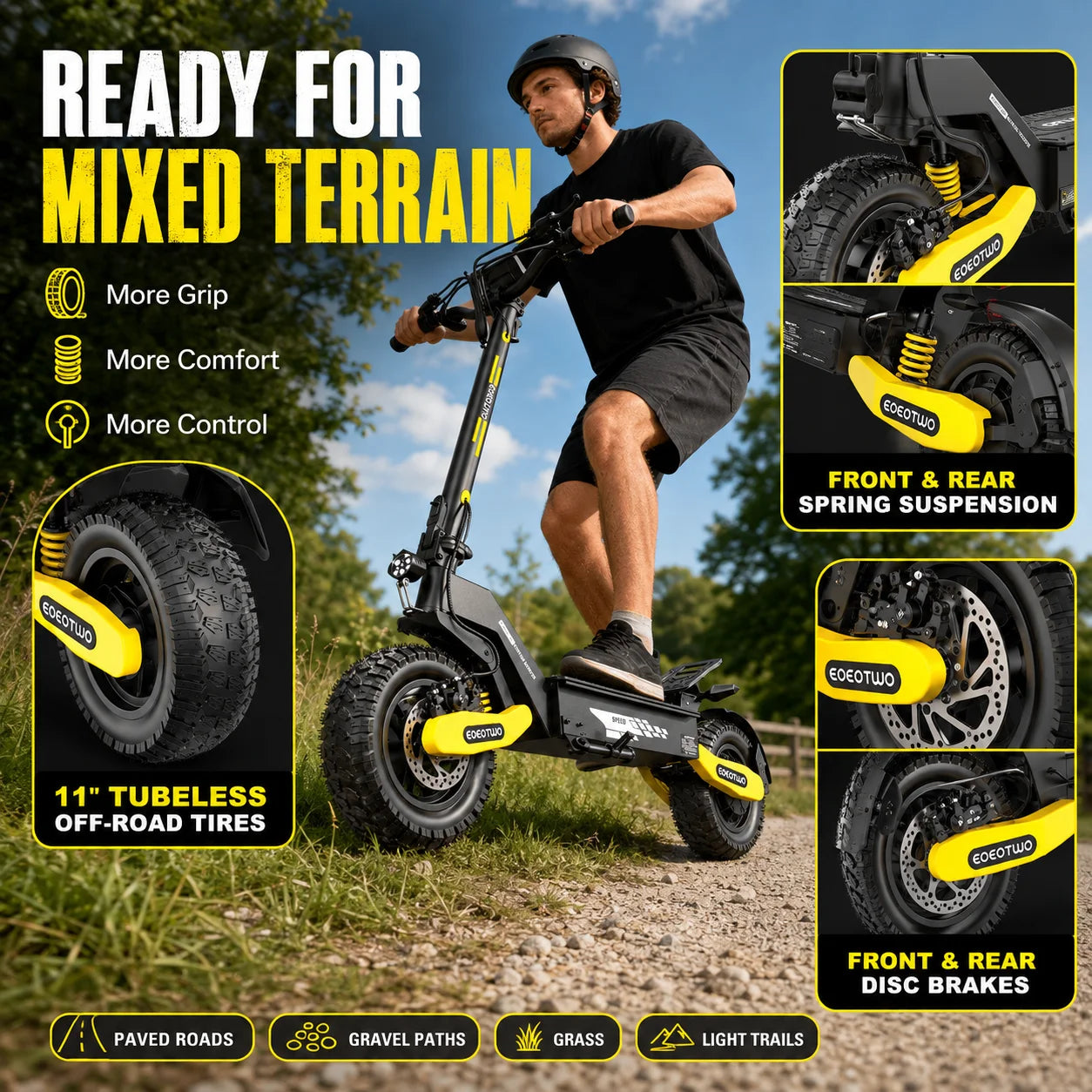 EOEOTWO™ 1200W Off-Road Electric Scooter – 28-31 MPH Long Range