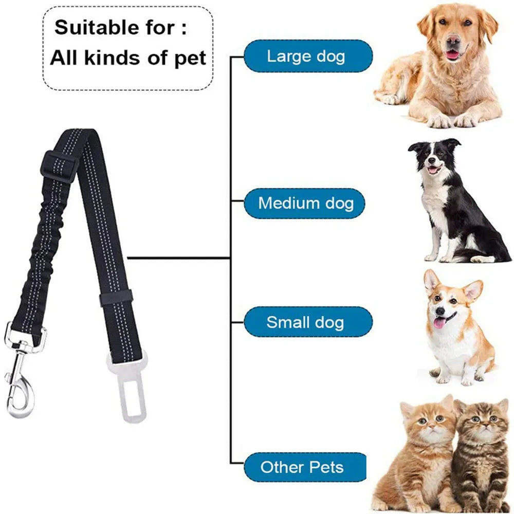 SafeRide™ Adjustable Dog Car Seat Belt – Pet Safety Harness Clip for Cars