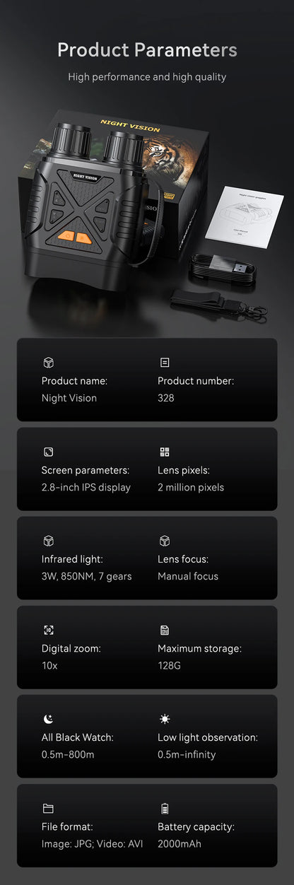 TrailView™ 1080P Night Vision Binoculars – 800m Infrared Range & 2.8” Screen