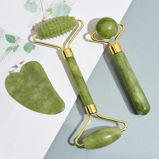 Natural Jade Roller & Gua Sha Set – Face, Neck & Eye Massage Tool