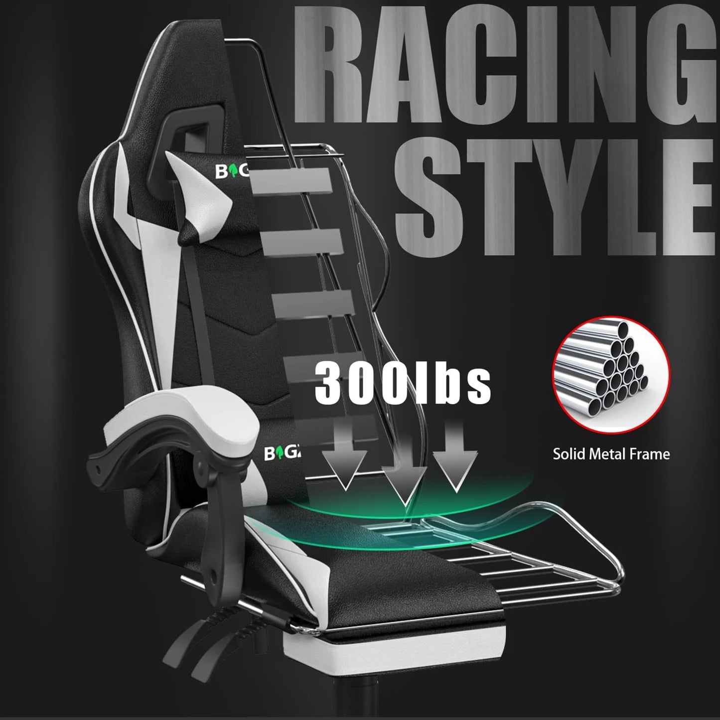BIGZZIA™ Ergonomic Gaming Chair with Footrest – High-Back Recliner with Lumbar & Headrest Support