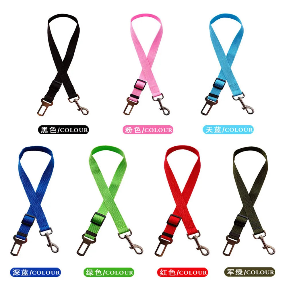 SafeRide™ Adjustable Dog Car Seat Belt – Pet Safety Harness Clip for Cars