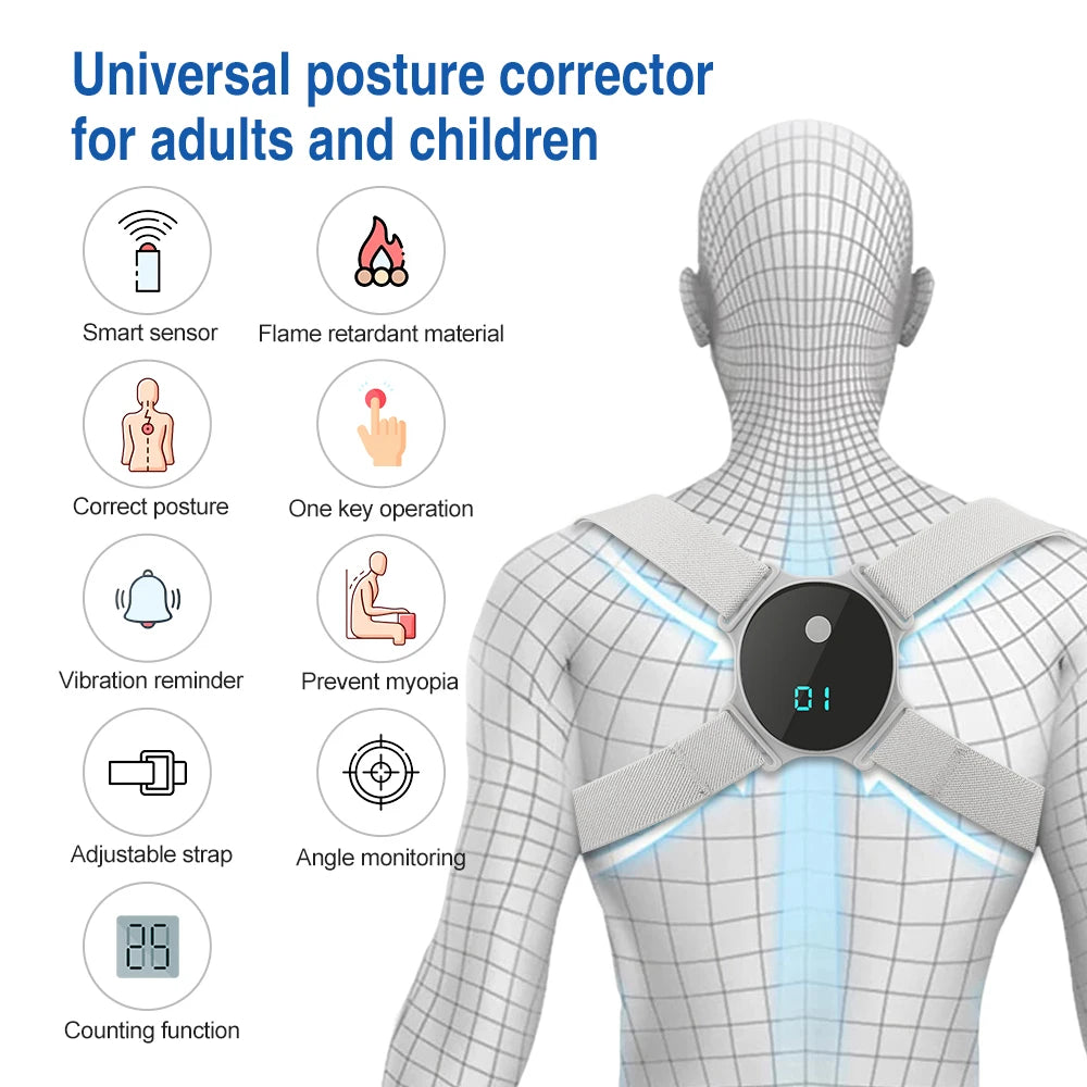 Posture Perfect Smart LCD Back Correction Belt - Adjustable Shoulder Strap for Eye Protection and Comfort