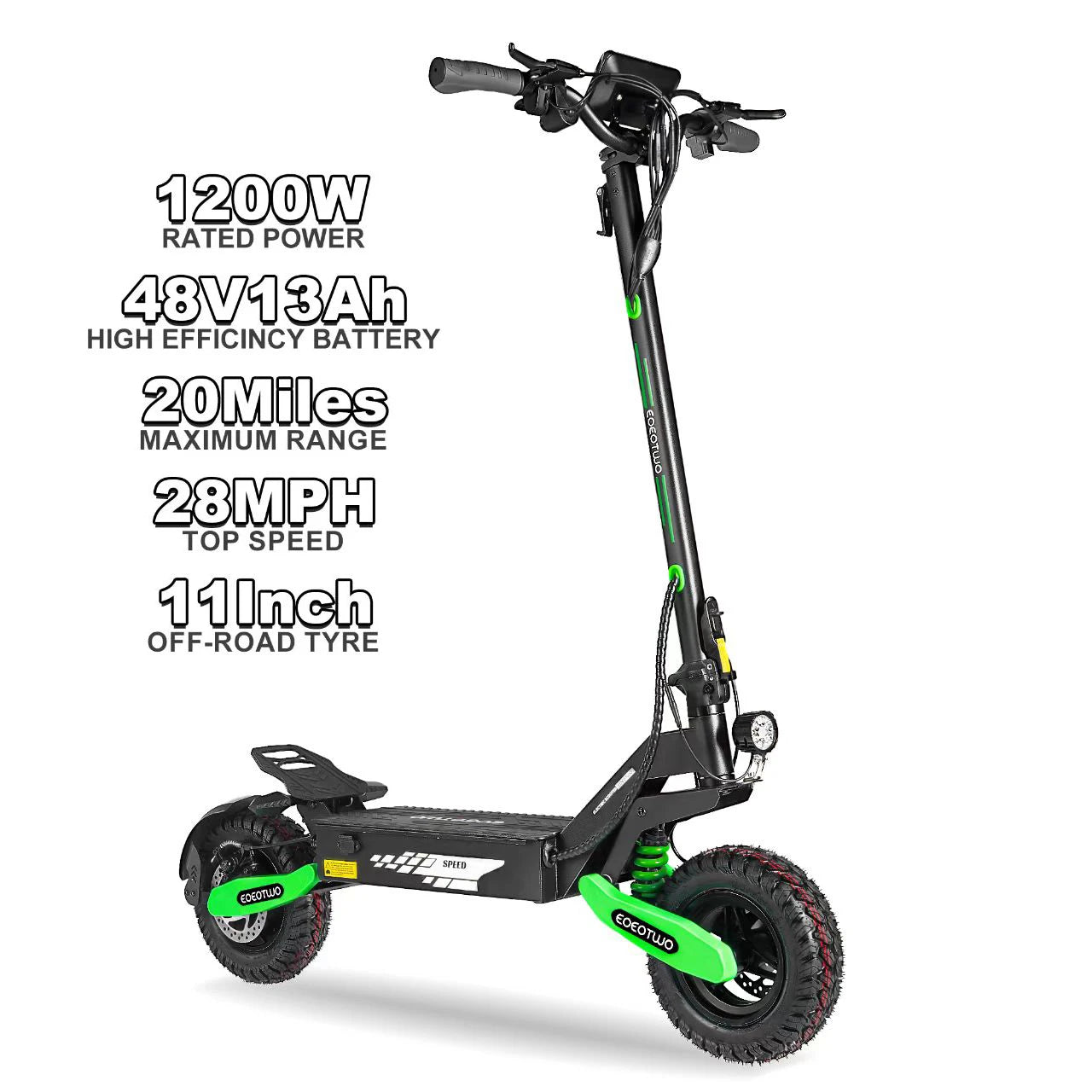 EOEOTWO™ 1200W Off-Road Electric Scooter – 28-31 MPH Long Range