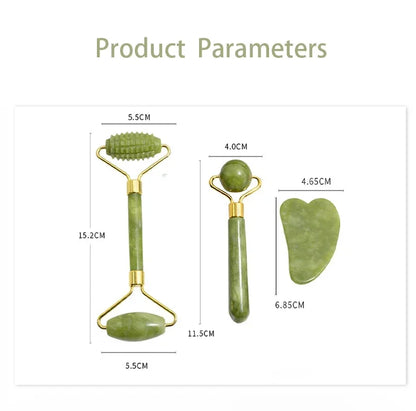 Natural Jade Roller & Gua Sha Set – Face, Neck & Eye Massage Tool