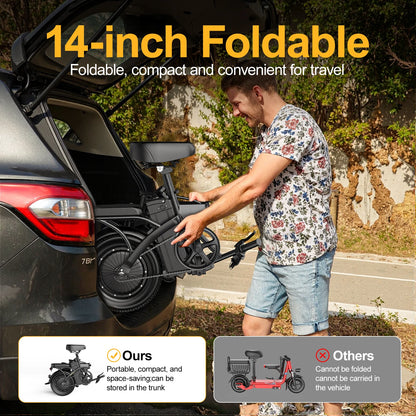 Electric Bike 750W Peak Motor 48V15AH Removable Lithium Battery Aldult Foldable E Bike LCD Display 14-inch Tire Electric Bicycle