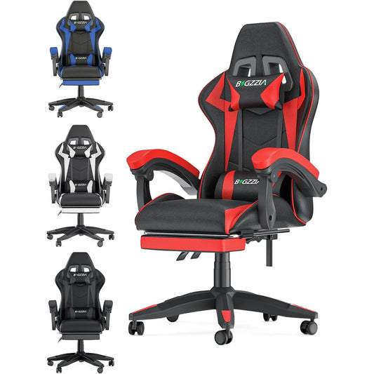 BIGZZIA™ Ergonomic Gaming Chair with Footrest – High-Back Recliner with Lumbar & Headrest Support