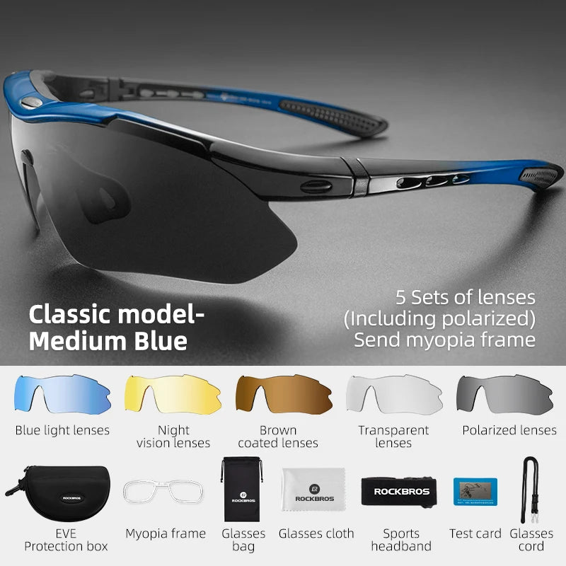 ROCKBROS Polarized Sports Sunglasses – 5 Lens Interchangeable Set