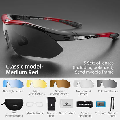 ROCKBROS Polarized Sports Sunglasses – 5 Lens Interchangeable Set