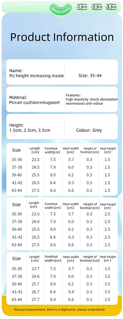 Premium Air Cushion Height Boost Insoles – Breathable, Shock-Absorbing & Odor-Resistant