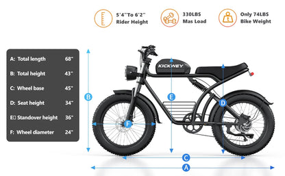 Kickwey K7 1500W Electric Bike – 48V 23Ah Fat-Tire All-Terrain E-Bike (AU)