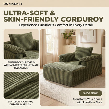 RidgeLoft™ 67" Oversized Corduroy Chaise Lounge & Sofa Bed