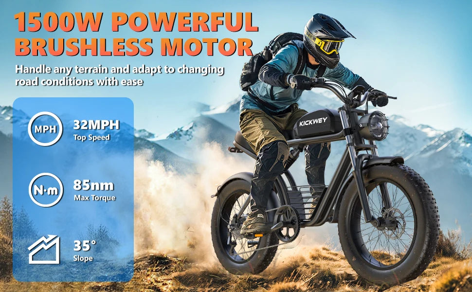 Kickwey K7 1500W Electric Bike – 48V 23Ah Fat-Tire All-Terrain E-Bike (AU)