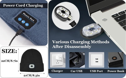 AudioBeam™ 3-in-1 Bluetooth Beanie — Built-In LED Headlamp & Wireless Headphones