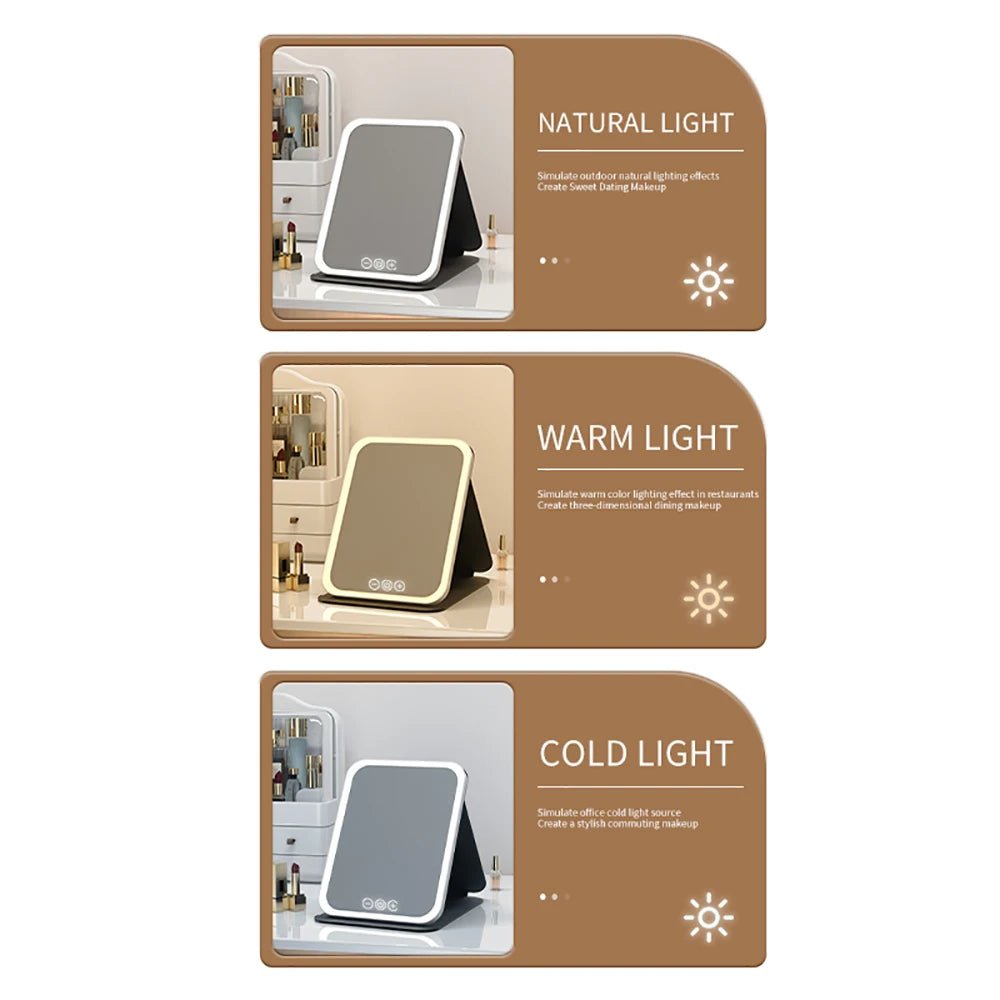 VividVue™ Portable Makeup Mirror – 3 Light Modes, Touch Control
