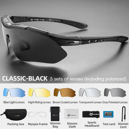 ROCKBROS Polarized Sports Sunglasses – 5 Lens Interchangeable Set