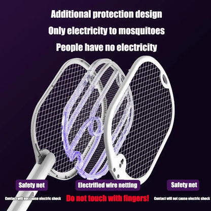 VoltZap™ 3-in-1 Electric Mosquito Swatter – 3000V Bug Zapper Racket with Type-C Charging & UV Lamp Mode