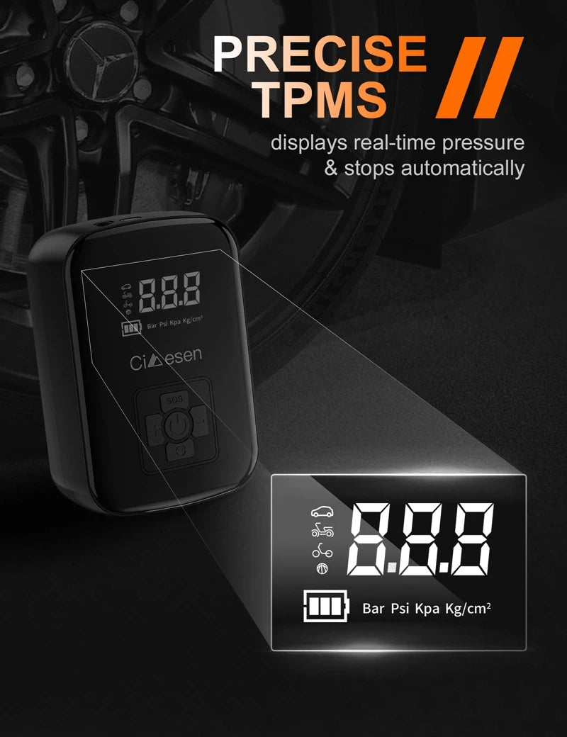 Smart Portable Tire Inflator – Wireless 150 PSI Air Pump