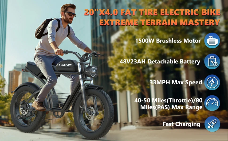 Kickwey K7 1500W Electric Bike – 48V 23Ah Fat-Tire All-Terrain E-Bike (AU)