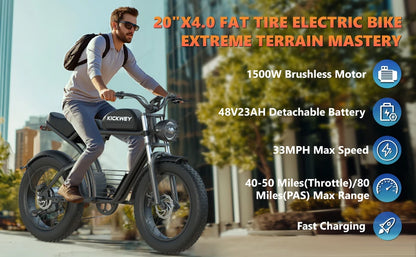 Kickwey K7 1500W Electric Bike – 48V 23Ah Fat-Tire All-Terrain E-Bike (AU)