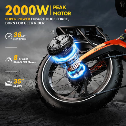 Cybervelo™ EK6 Folding Fat Tire E-Bike – 2000W Peak, 35+ MPH, 100+ Mile Range