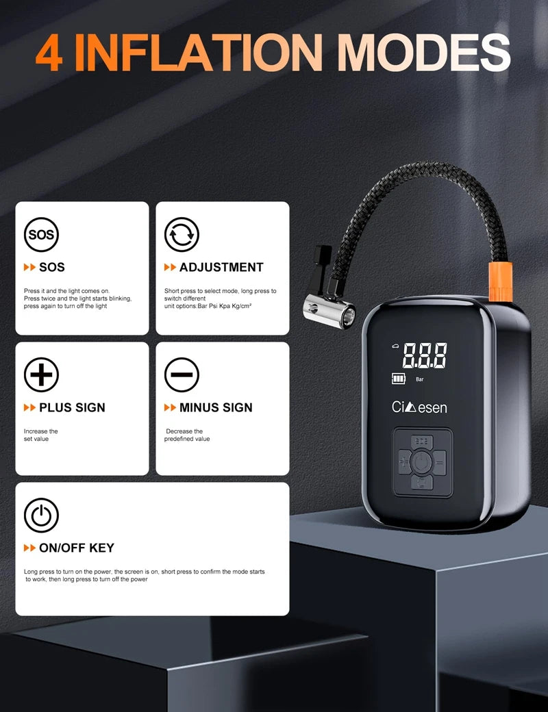 Smart Portable Tire Inflator – Wireless 150 PSI Air Pump