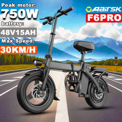 Electric Bike 750W Peak Motor 48V15AH Removable Lithium Battery Aldult Foldable E Bike LCD Display 14-inch Tire Electric Bicycle