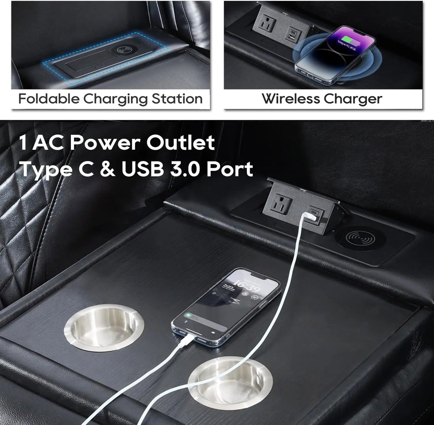 TODRANI™ Zero-Gravity Power Reclining Sofa with Wireless Charging & LED Lighting
