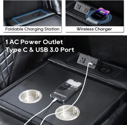 TODRANI™ Zero-Gravity Power Reclining Sofa with Wireless Charging & LED Lighting