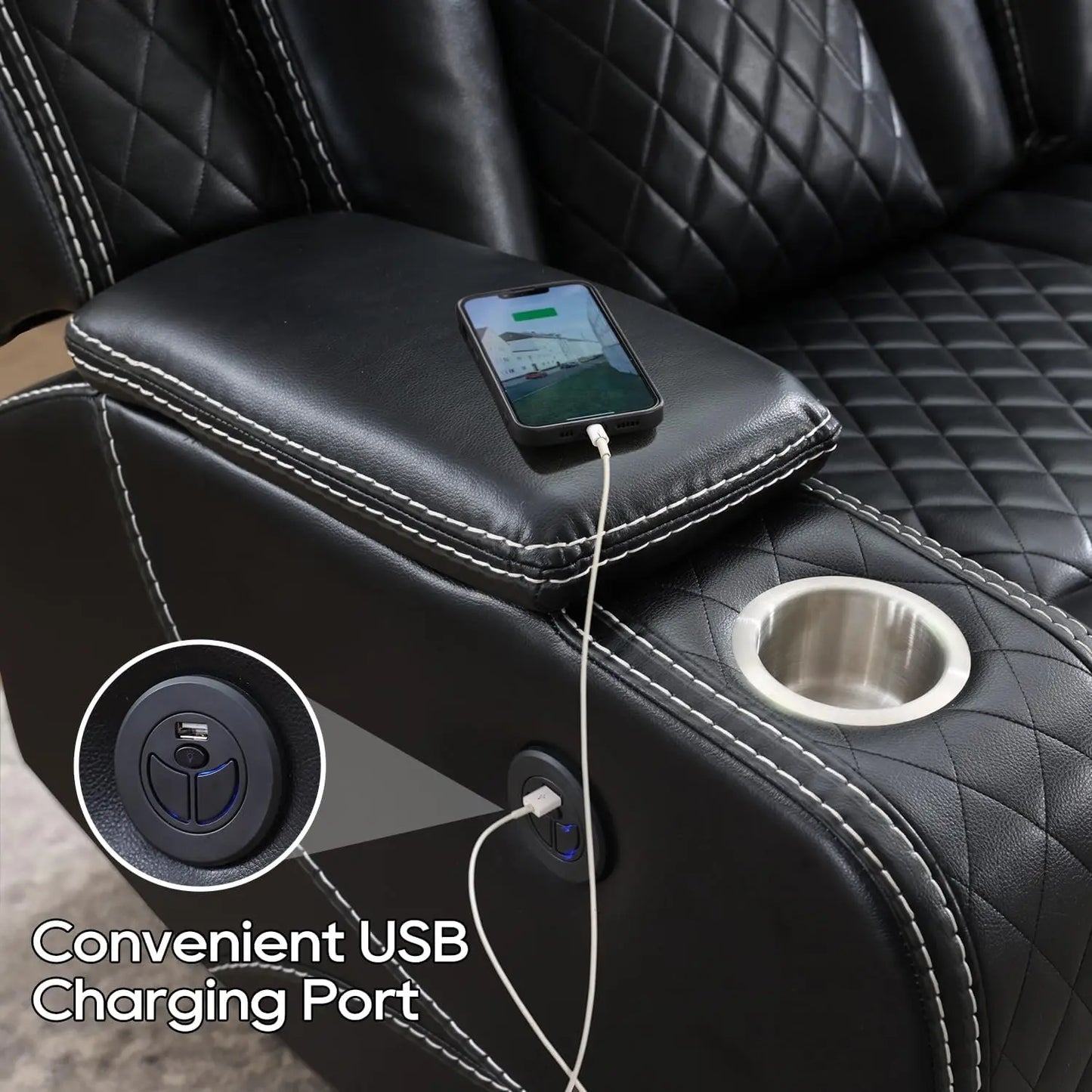 TODRANI™ Zero-Gravity Power Reclining Sofa with Wireless Charging & LED Lighting