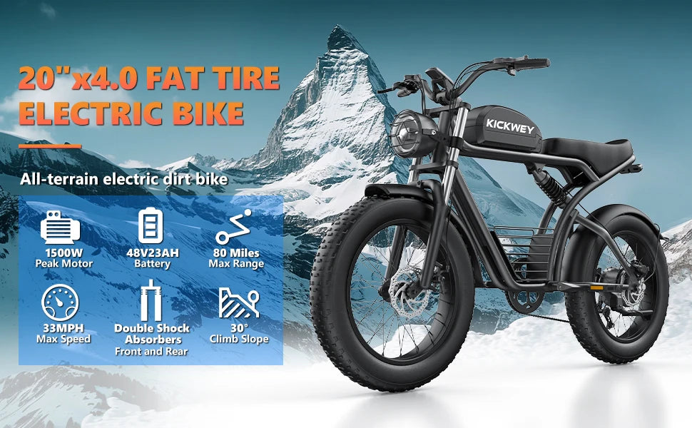 Kickwey K7 1500W Electric Bike – 48V 23Ah Fat-Tire All-Terrain E-Bike (AU)