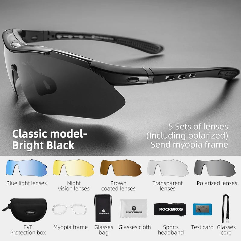 ROCKBROS Polarized Sports Sunglasses – 5 Lens Interchangeable Set